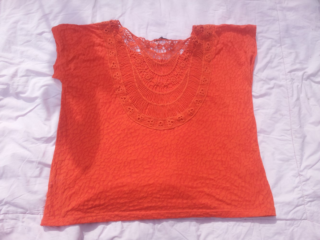 Shirt Spitze orange koralle Gr. 40 durchsichtig 