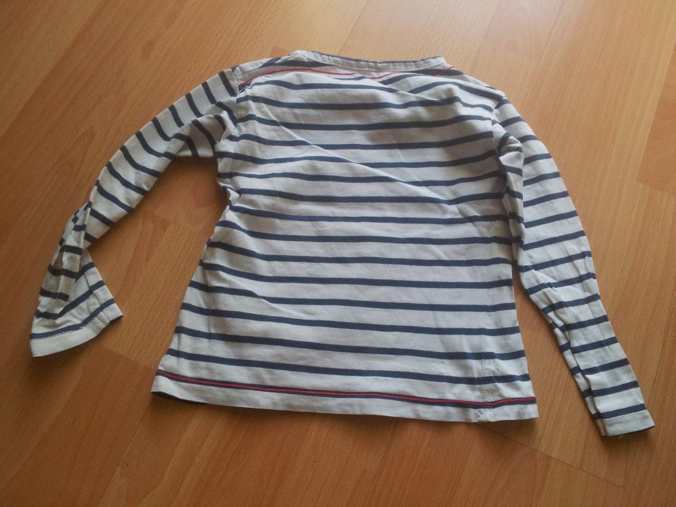 Pullover Okaidi weiß dunkelblau Streifen Spruch Gr. 102