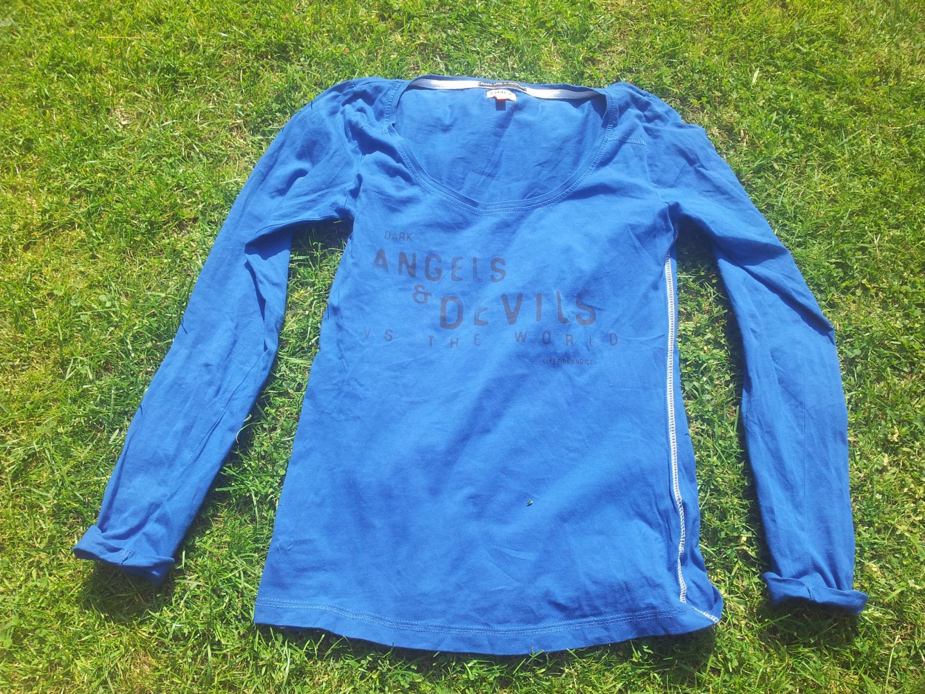 Pullover blau Only Spruch Engelsflügel Gr. M 