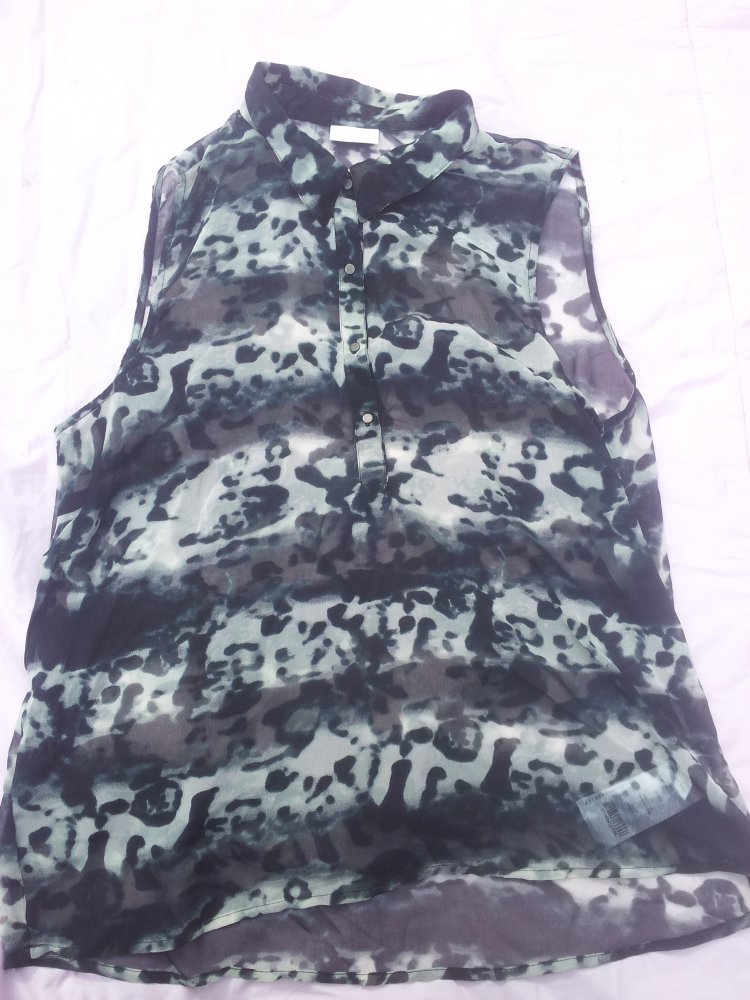 Bluse gemustert VILA durchsichtig ohne Ärmel Gr. M 
