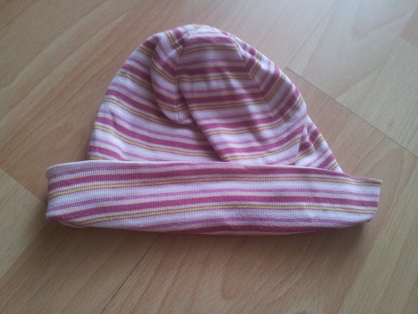 Mütze rosa pink weiß gelb Sreifen One Size 