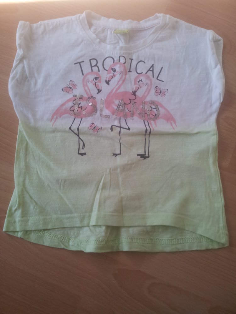 Shirt weiß hellgrün Flamingo Pailletten Gr. 98 NEU