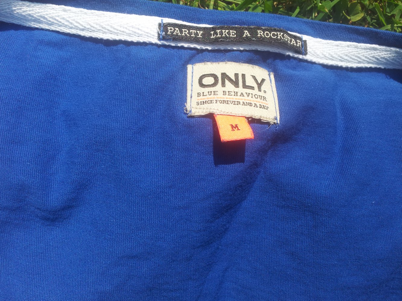 Pullover blau Only Spruch Engelsflügel Gr. M 