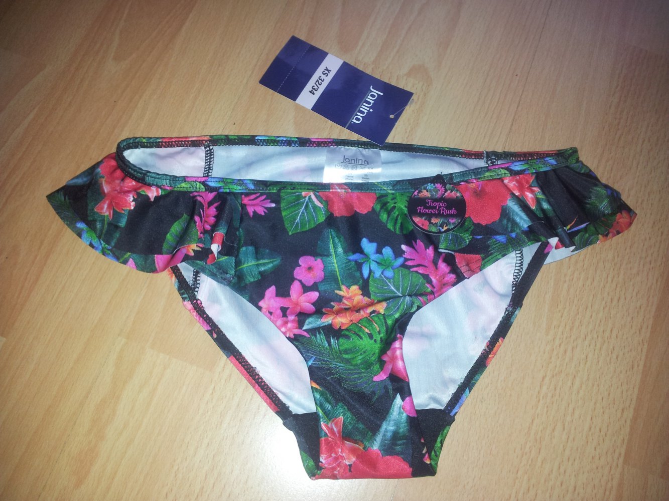 Bikini Höschen schwarz bunt Tropical Blumen Gr. XS 32/34 Neu mit Etikett