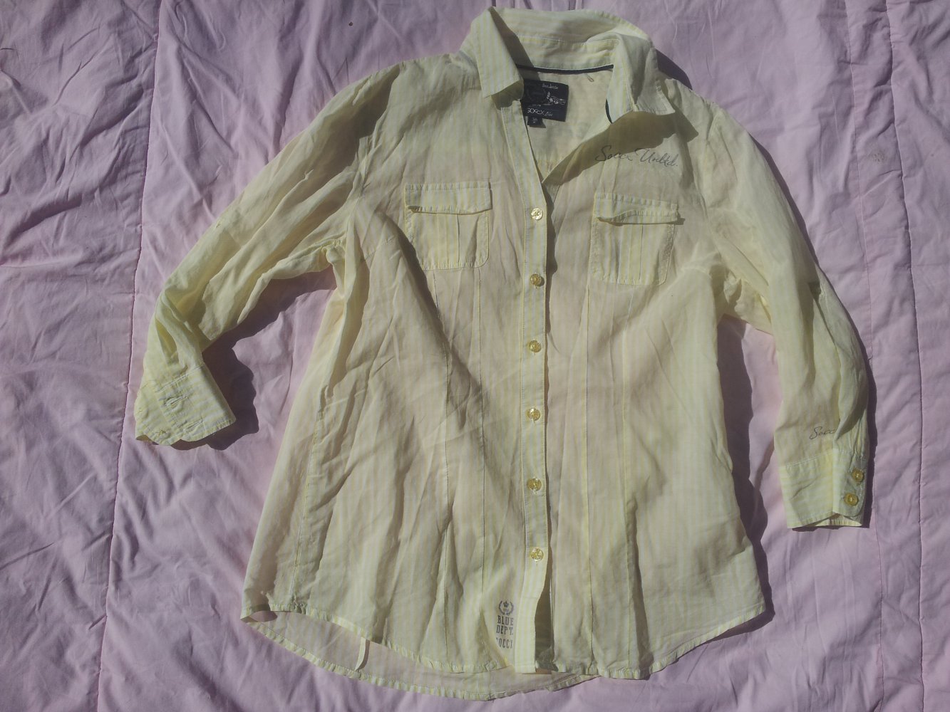  Bluse Soccx gelb Streifen 3/4 Ärmel Gr. S 36 transparent