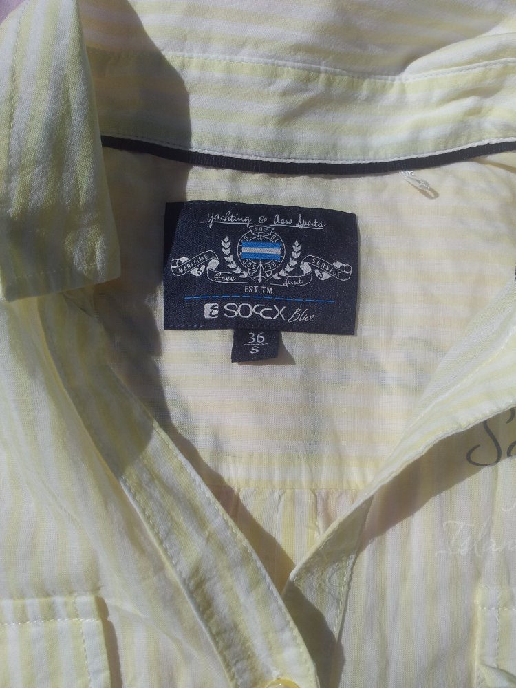  Bluse Soccx gelb Streifen 3/4 Ärmel Gr. S 36 transparent