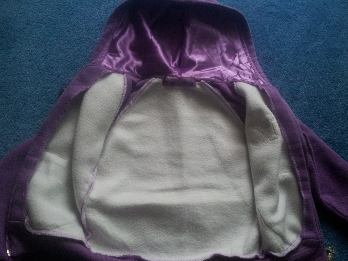 Kaputzenjacke lila weiß Streifen Teddy Strass Glitzer Gr. 98/104