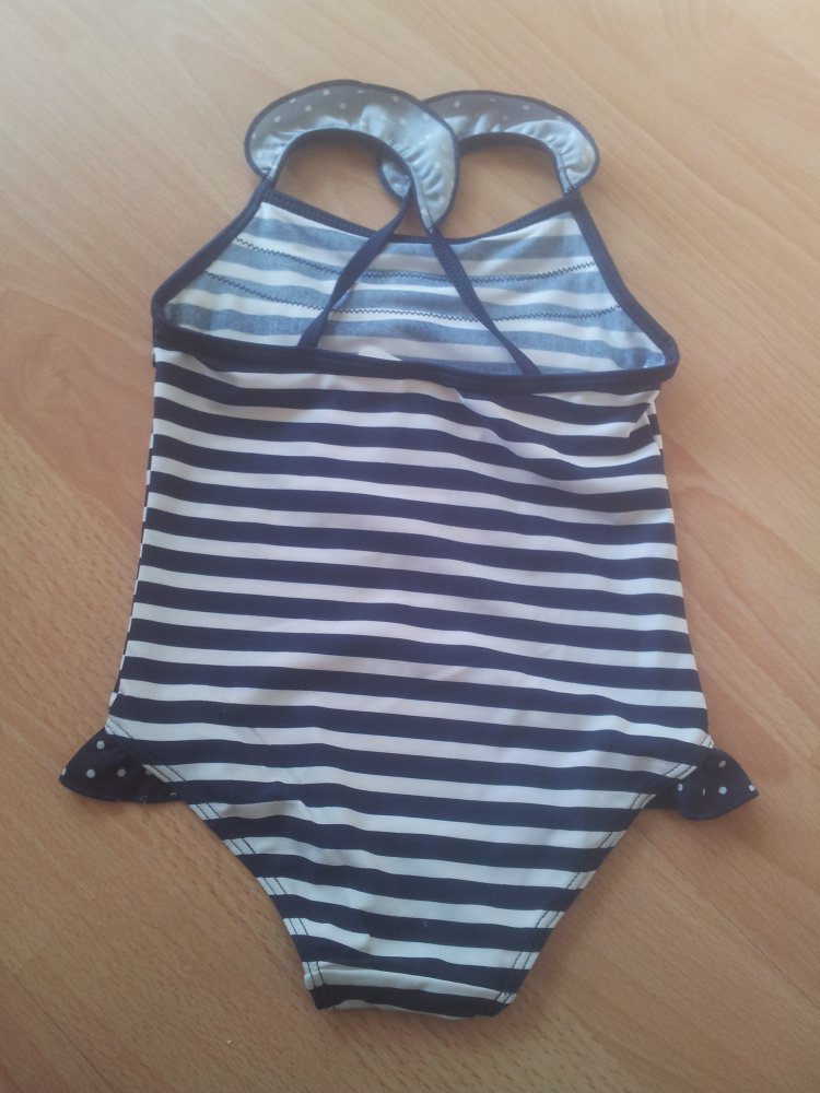 Badeanzug dunkelblau, weiß Streifen Punkte Gr. 80 NEU 