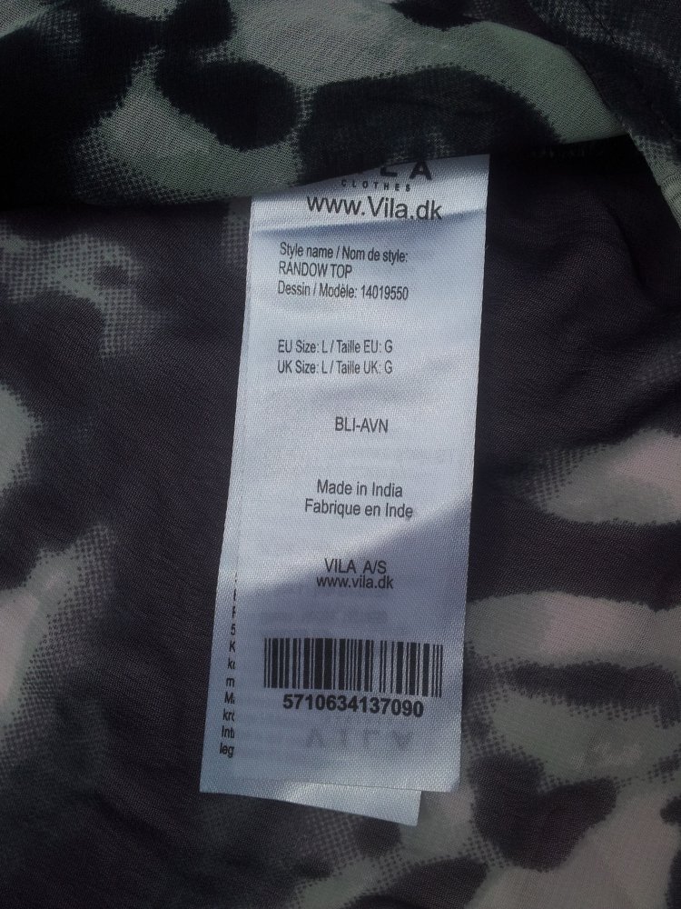 Bluse gemustert VILA durchsichtig ohne Ärmel Gr. M 