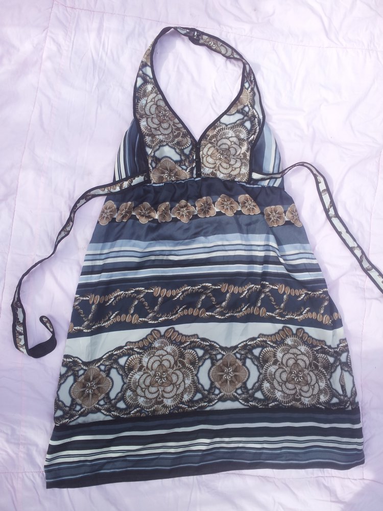  Neckholder Kleid Koton Gr. 40 Satin Streifen Blumen Muschelketen