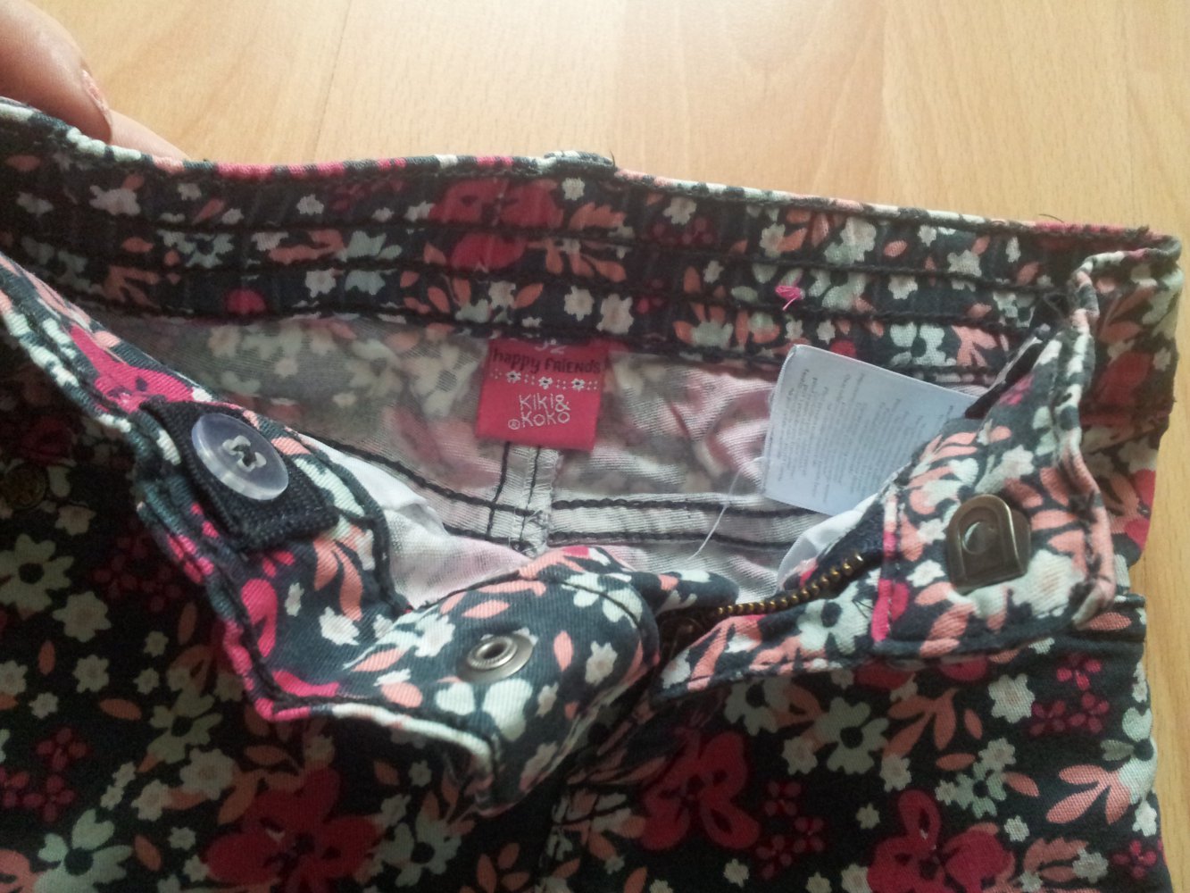 Jeans Blumen anthrazit rosa pink weiß bunt Gr. 92