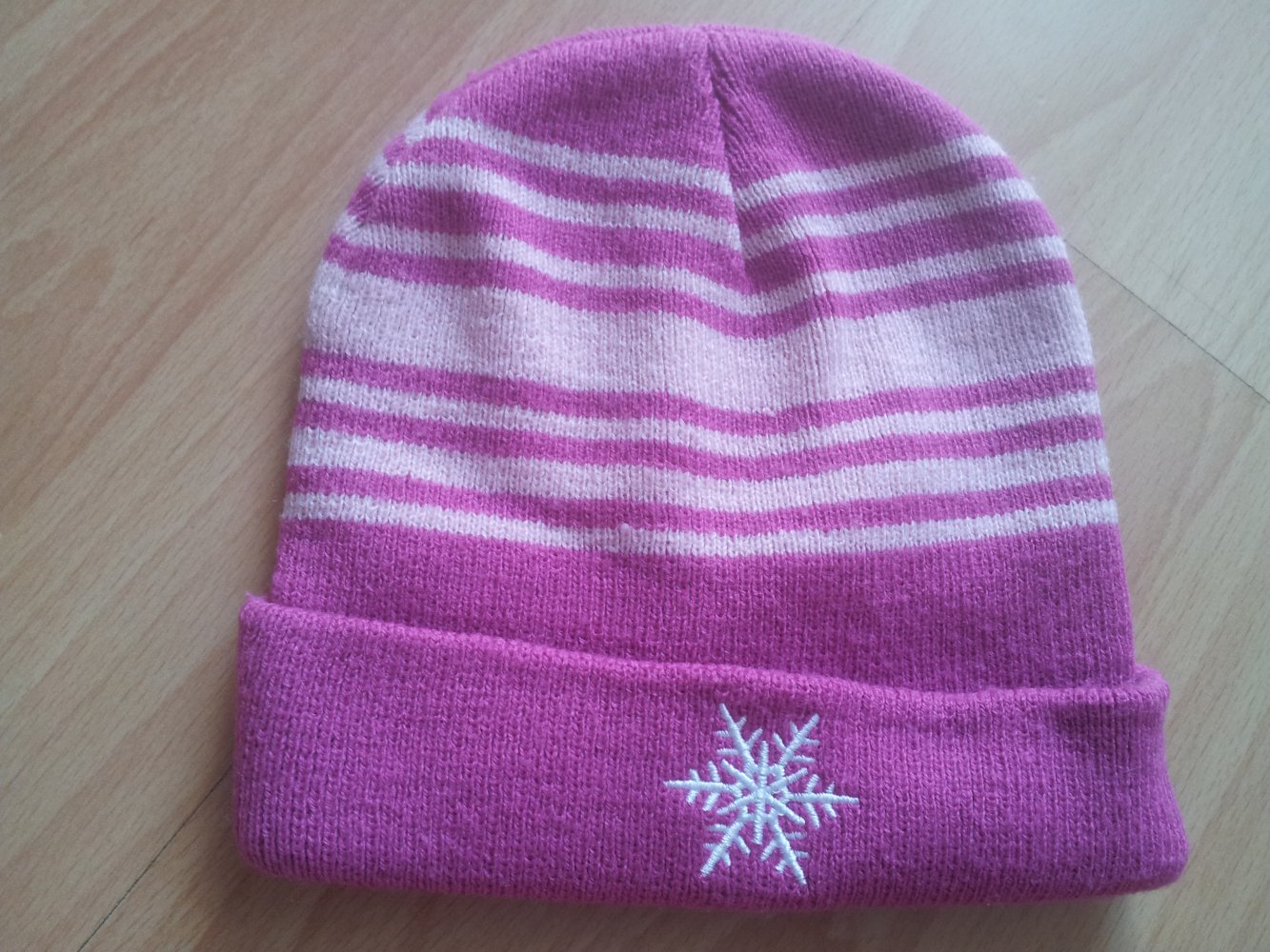 Wintermütze rosa pink  Streifen Schneeflocke One Size
