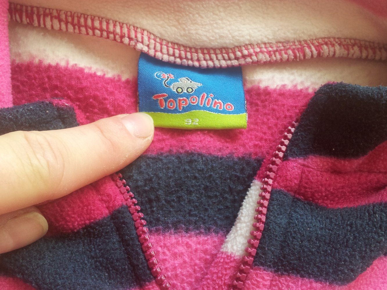  Fleecepullover Pullover schwarz pink Streifen Gr. 92