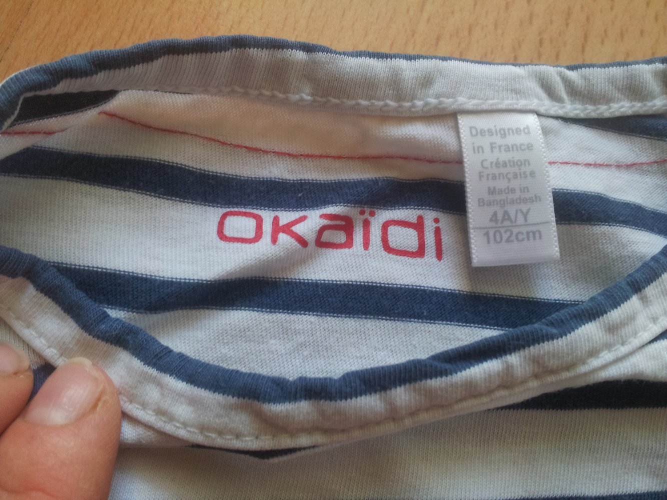 Pullover Okaidi weiß dunkelblau Streifen Spruch Gr. 102