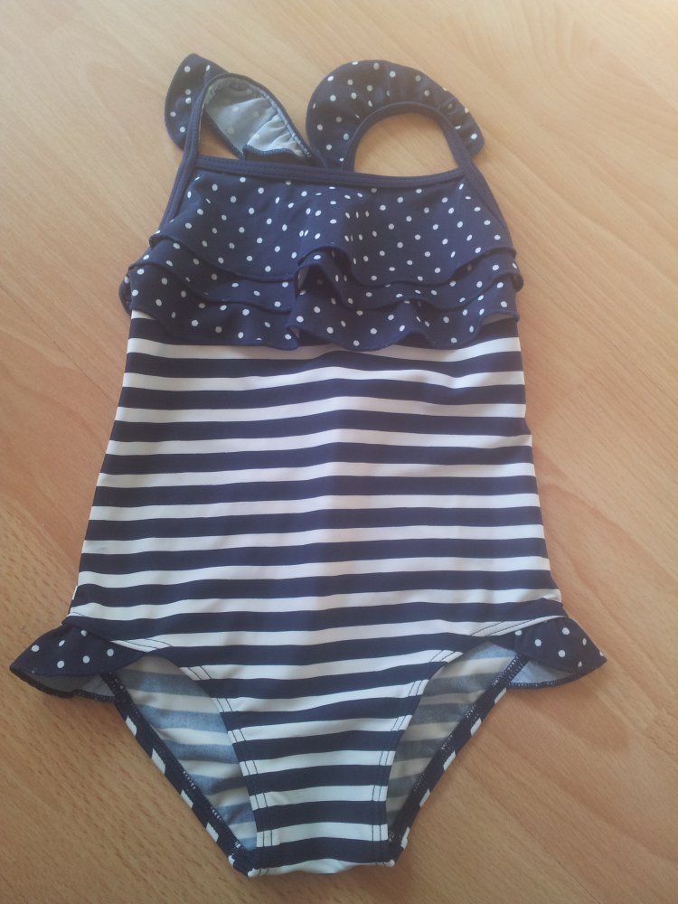 Badeanzug dunkelblau, weiß Streifen Punkte Gr. 80 NEU 