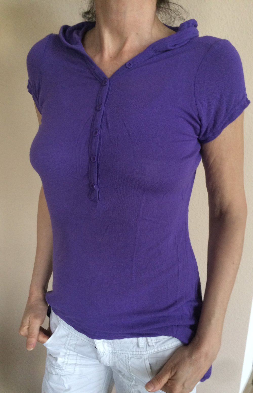 Fashion Elle leichter kurz Arm Long Shirt Hoodie Gr.36/ T1 lila