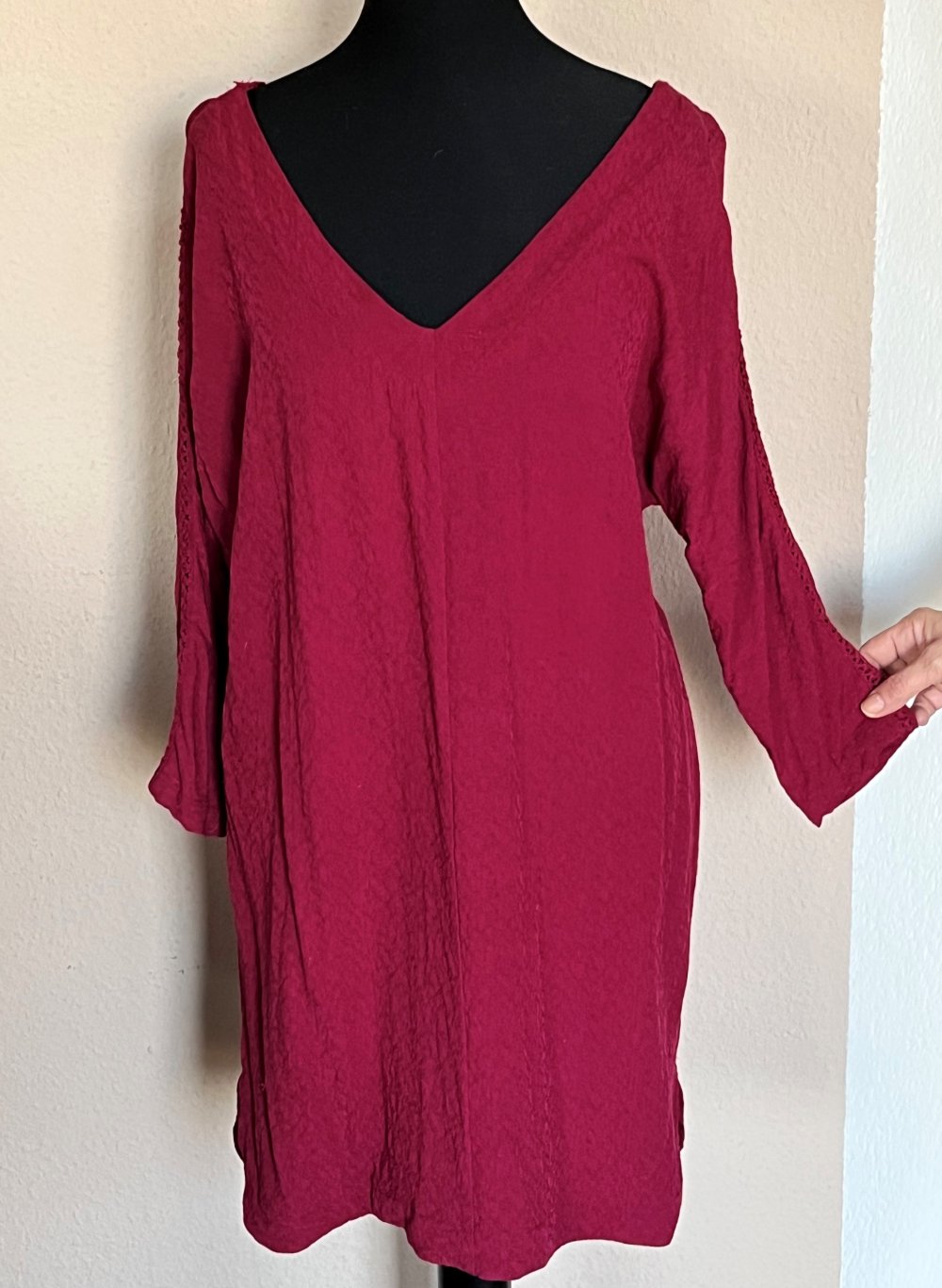 Vila Clothes Tunika Kleid Gr.S in weinrot mit dezentem Muster im Stoff