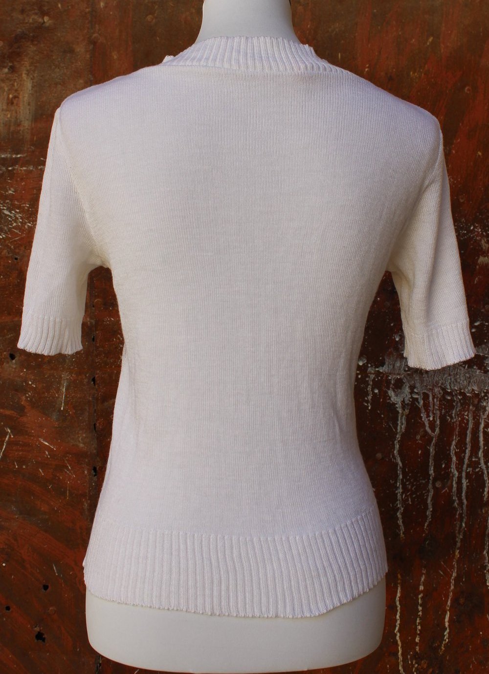 weiß-cremefarbenes True Vintage Strickoberteil, ca. Größe 36-40