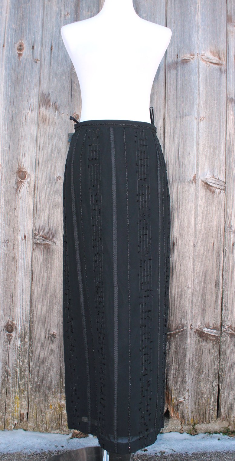 langer schwarzer True Vintage Rock mit Streifen und glitzernden Elementen, ca. Größe 38