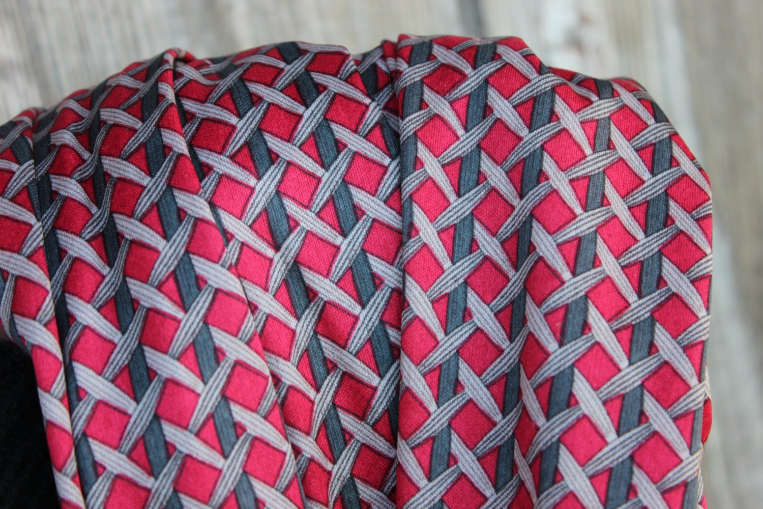 rot grau beiges True Vintage Kleid mit Muster und Schluppe, ca. Größe 44