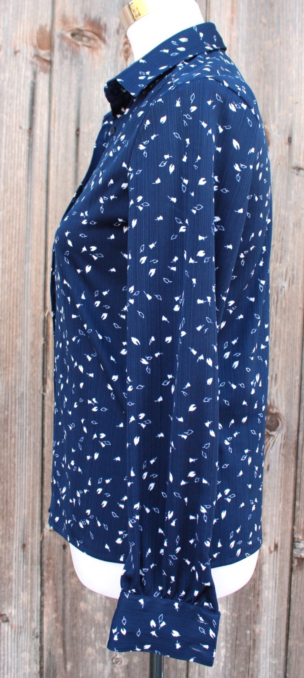 dunkelblaue True Vintage Bluse mit weißem Muster, Collection Catherine, ca. Größe 36-38