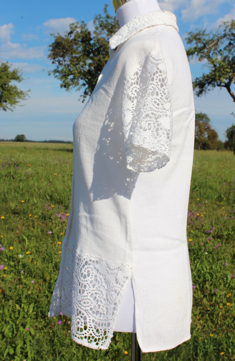 sommerliche weiße Vintage Bluse mit Spitze, ca. Größe 36-38, Boho, Ethno, Hippie