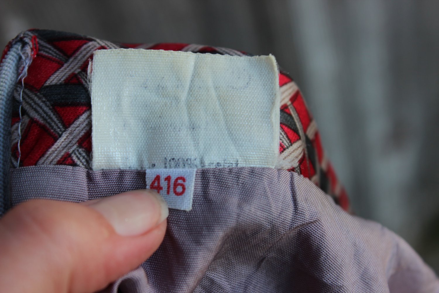 rot grau beiges True Vintage Kleid mit Muster und Schluppe, ca. Größe 44