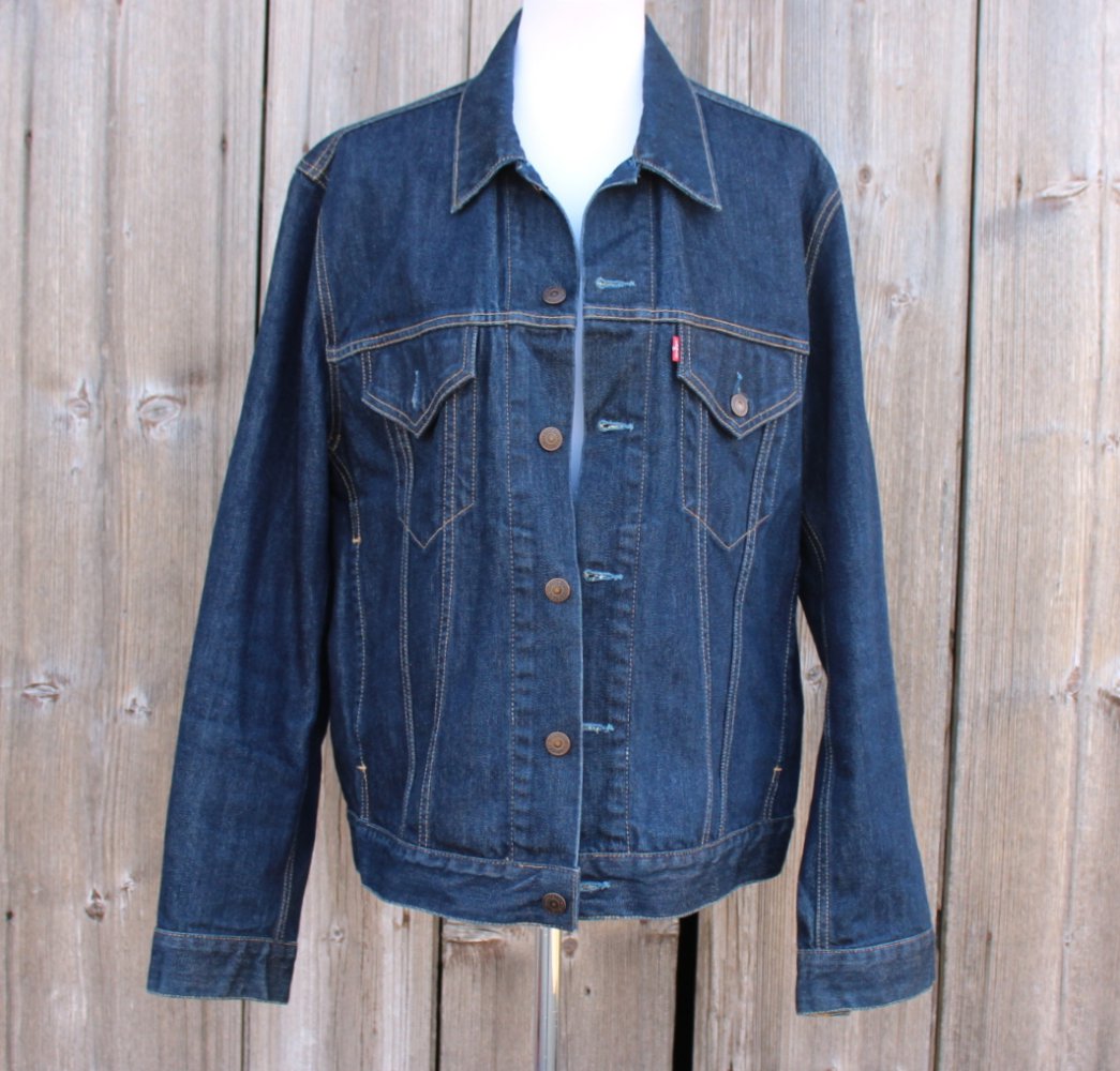 dunkelblaue True Vintage Levis Jeansjacke, Oversized Trucker Jacket, Unisex, passt bis Größe 48