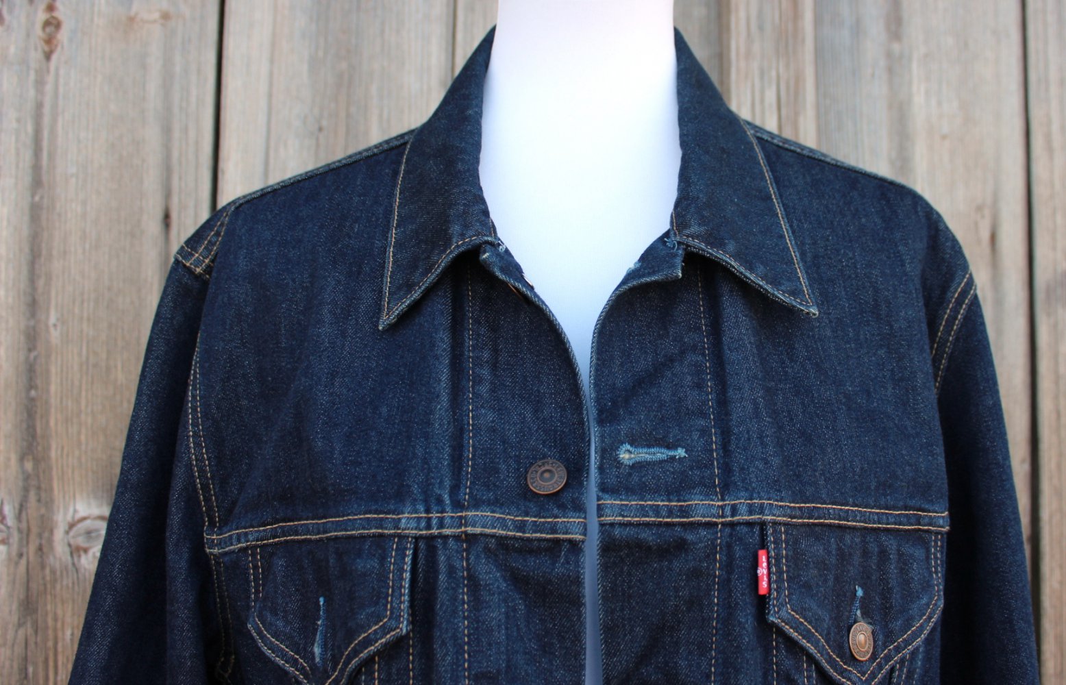 dunkelblaue True Vintage Levis Jeansjacke, Oversized Trucker Jacket, Unisex, passt bis Größe 48