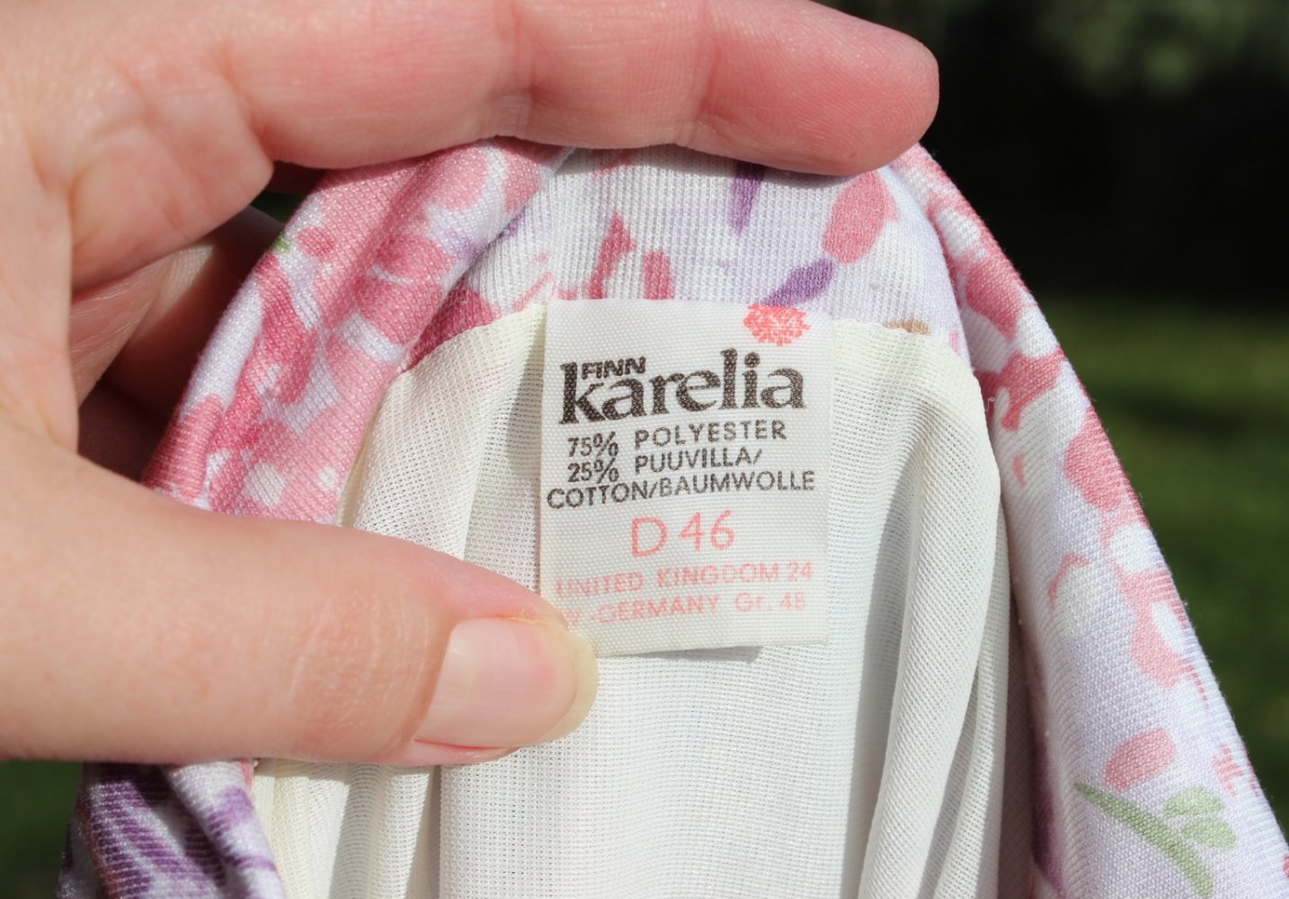 hell lila True Vintagekleid mit Blumenmuster, Finn Karelia, Größe 46