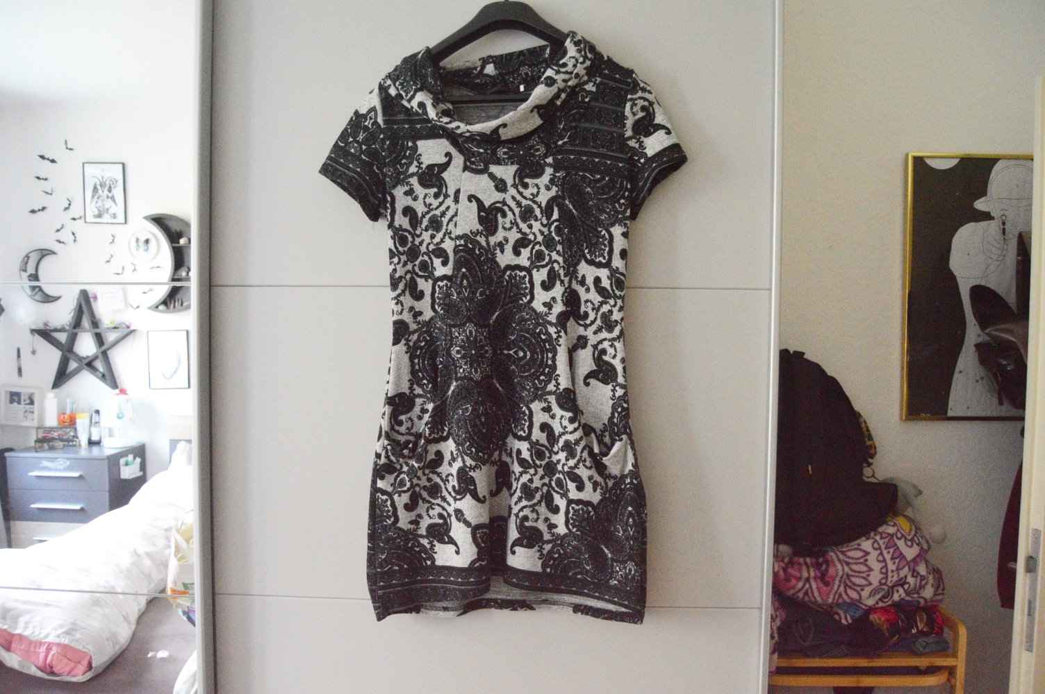 strickkleid grau-schwarz vintage look