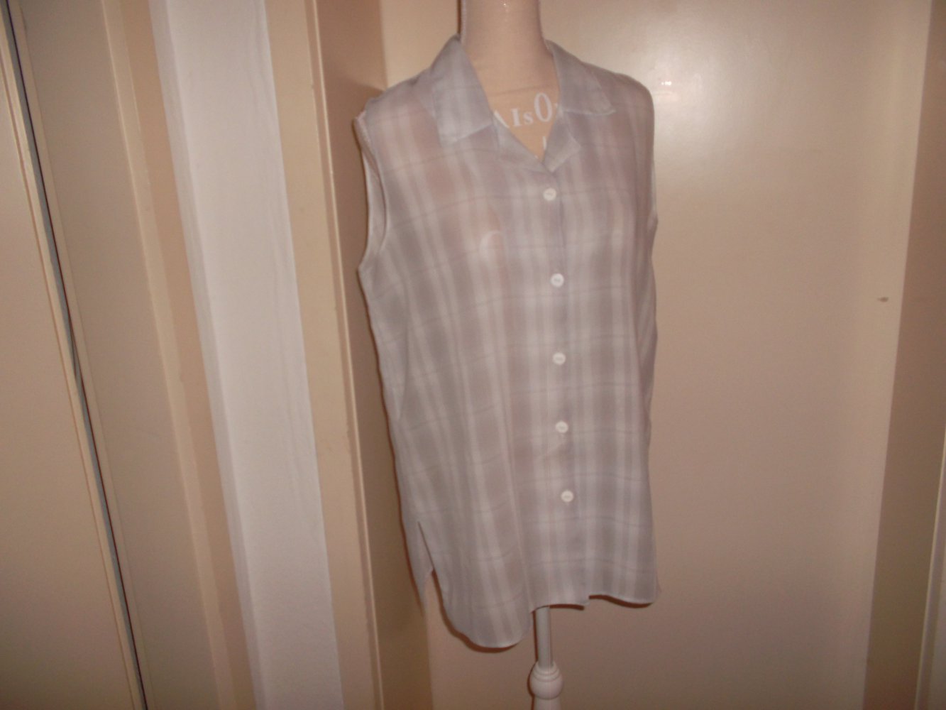bluse,hellgrau,getreift,gr. l,ärmellos,sehr gut erhalten