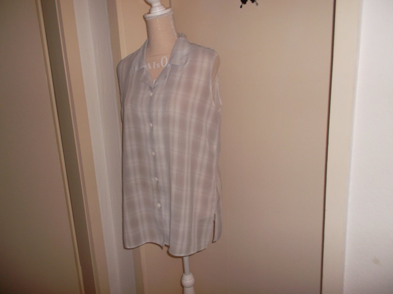 bluse,hellgrau,getreift,gr. l,ärmellos,sehr gut erhalten