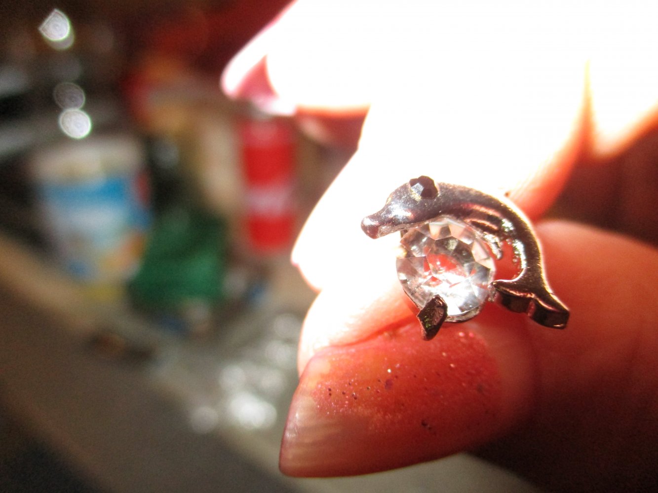 neu, delfin - ohr-stecker, silberfarben, stein