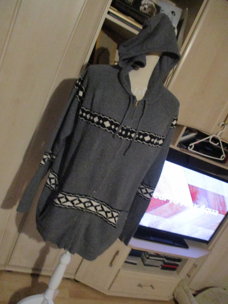 neu,graue strickjacke,gr xl,,baumwolle,kaputze,reissverschluss