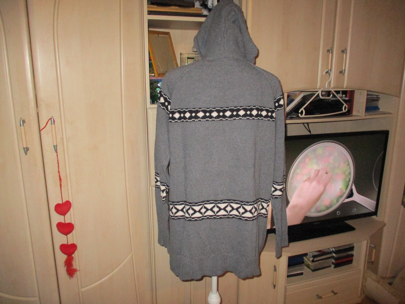 neu,graue strickjacke,gr xl,,baumwolle,kaputze,reissverschluss