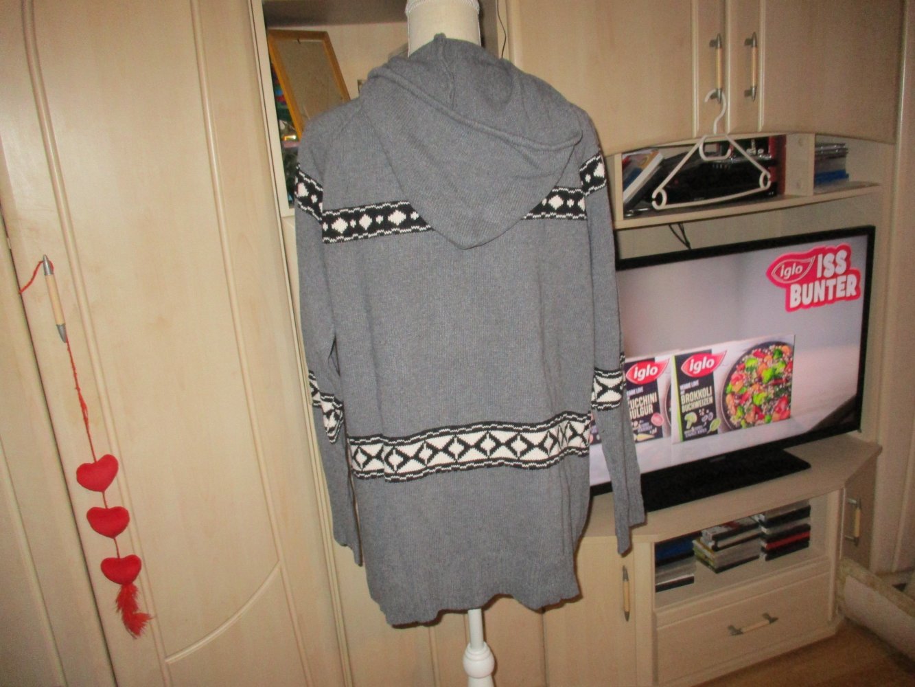 neu,graue strickjacke,gr xl,,baumwolle,kaputze,reissverschluss