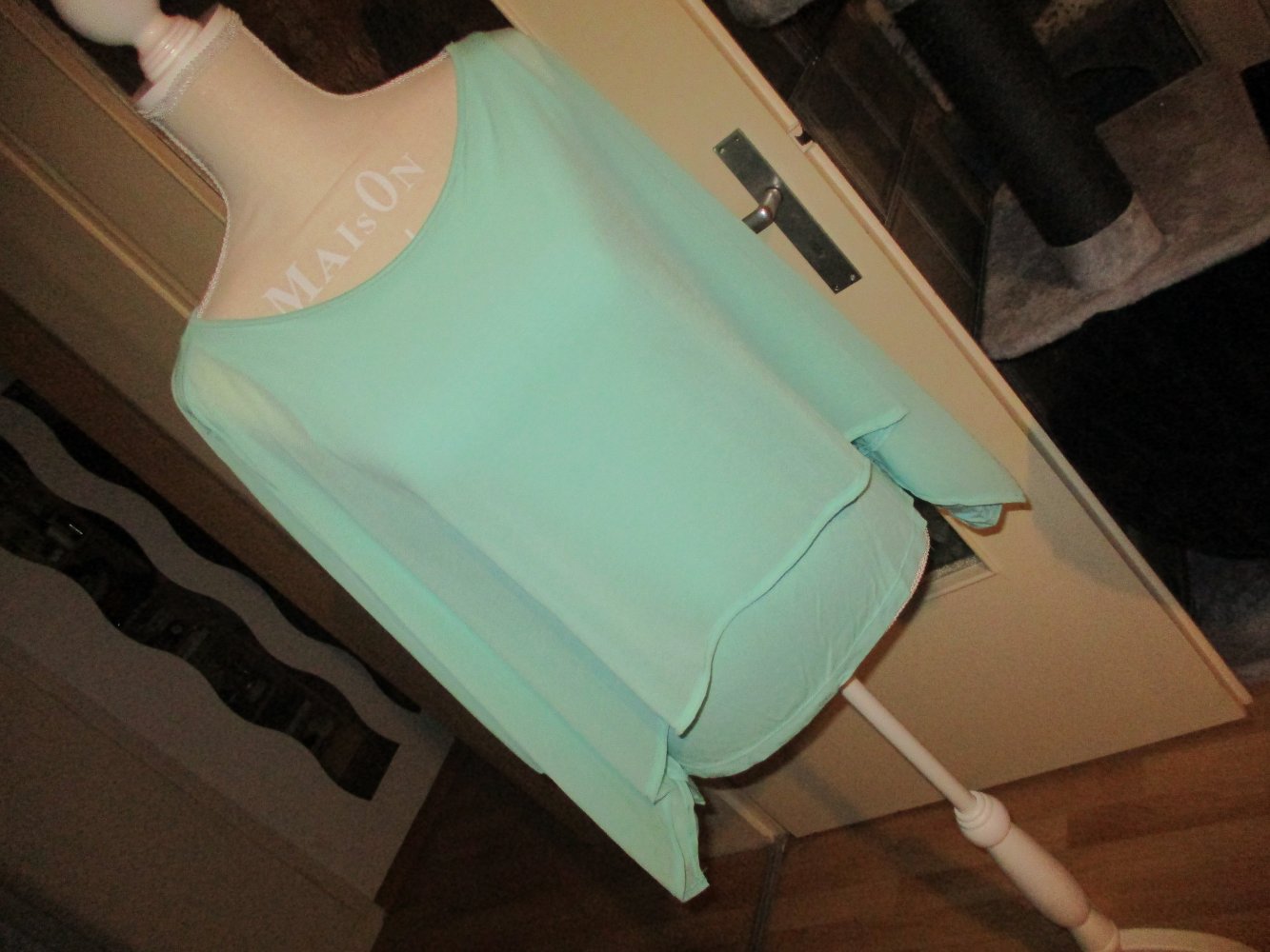 neu, schickes damenoberteil, bluse, türkis, doppellagig, weit, gr m, viskose, elastan