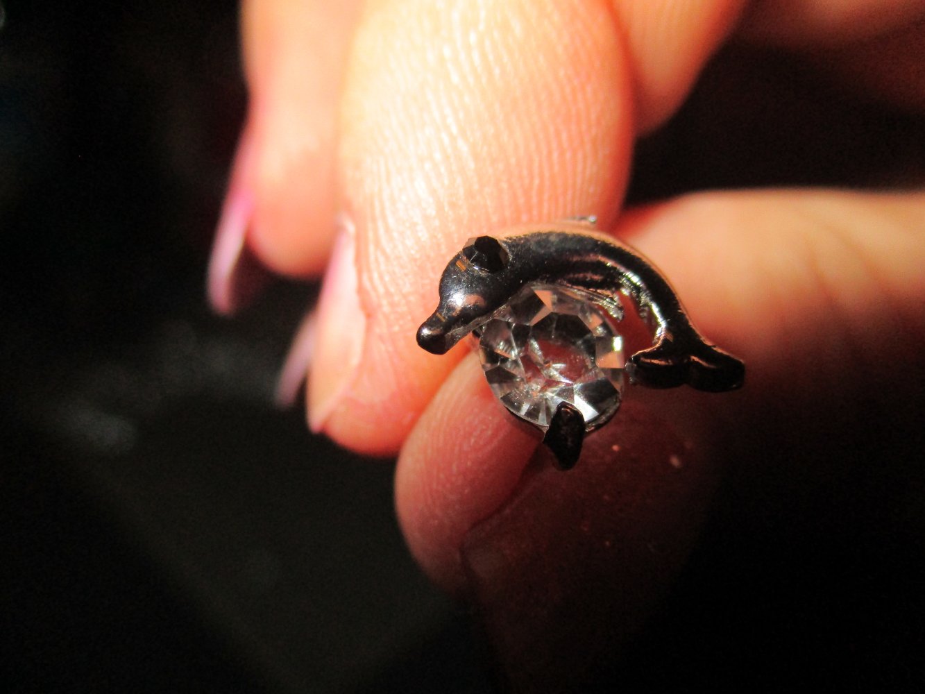 neu, delfin - ohr-stecker, silberfarben, stein