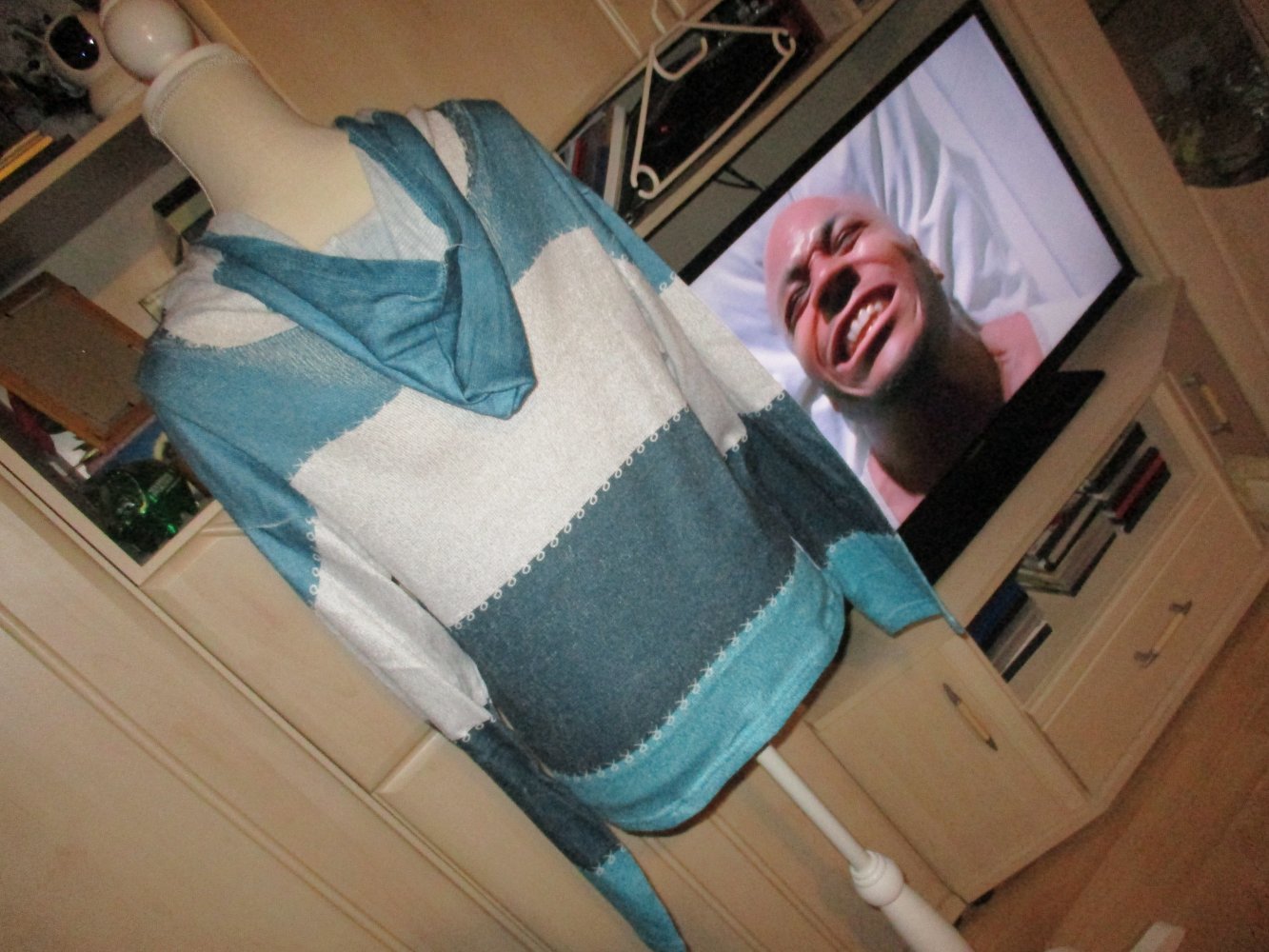 neu,dünnes ( sommer ) shirt,gr xl,baumwolle,kaputze,türkis,silber,langärmig