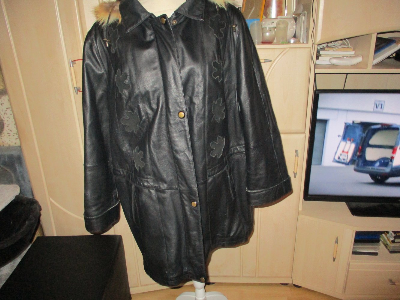 hochwertige, warme schwarze echt leder damenjacke, gr. 48,neu