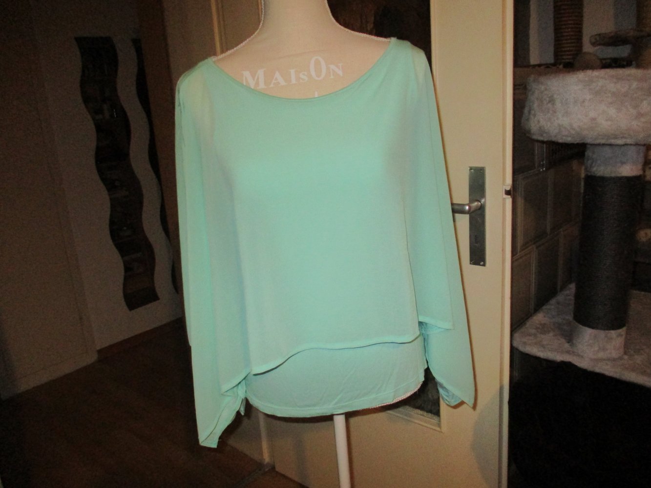 neu, schickes damenoberteil, bluse, türkis, doppellagig, weit, gr m, viskose, elastan