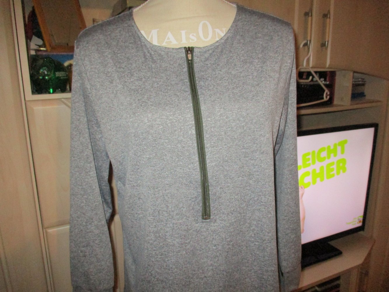 neu,dünnes ( sommer ) shirt,gr xl,grau/silber,baumwolle,reissverschluss