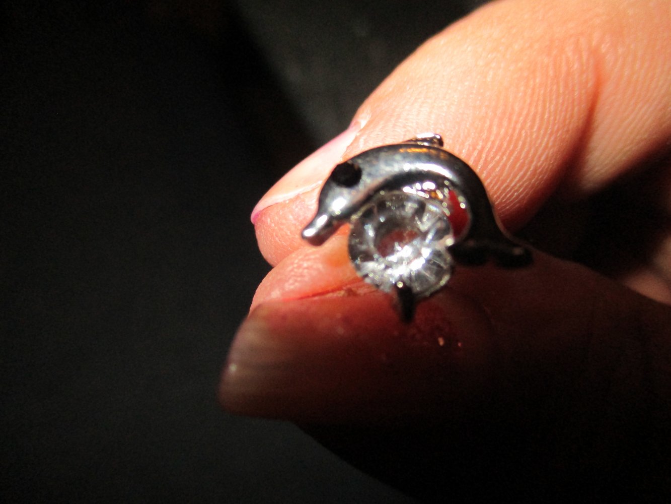 neu, delfin - ohr-stecker, silberfarben, stein