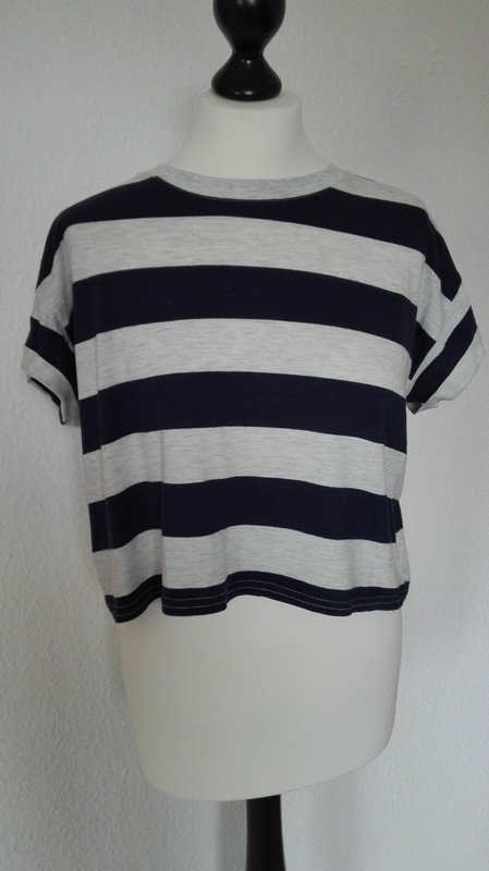 Grau Meliert- Dunkelblau gestreiftes Crop Top