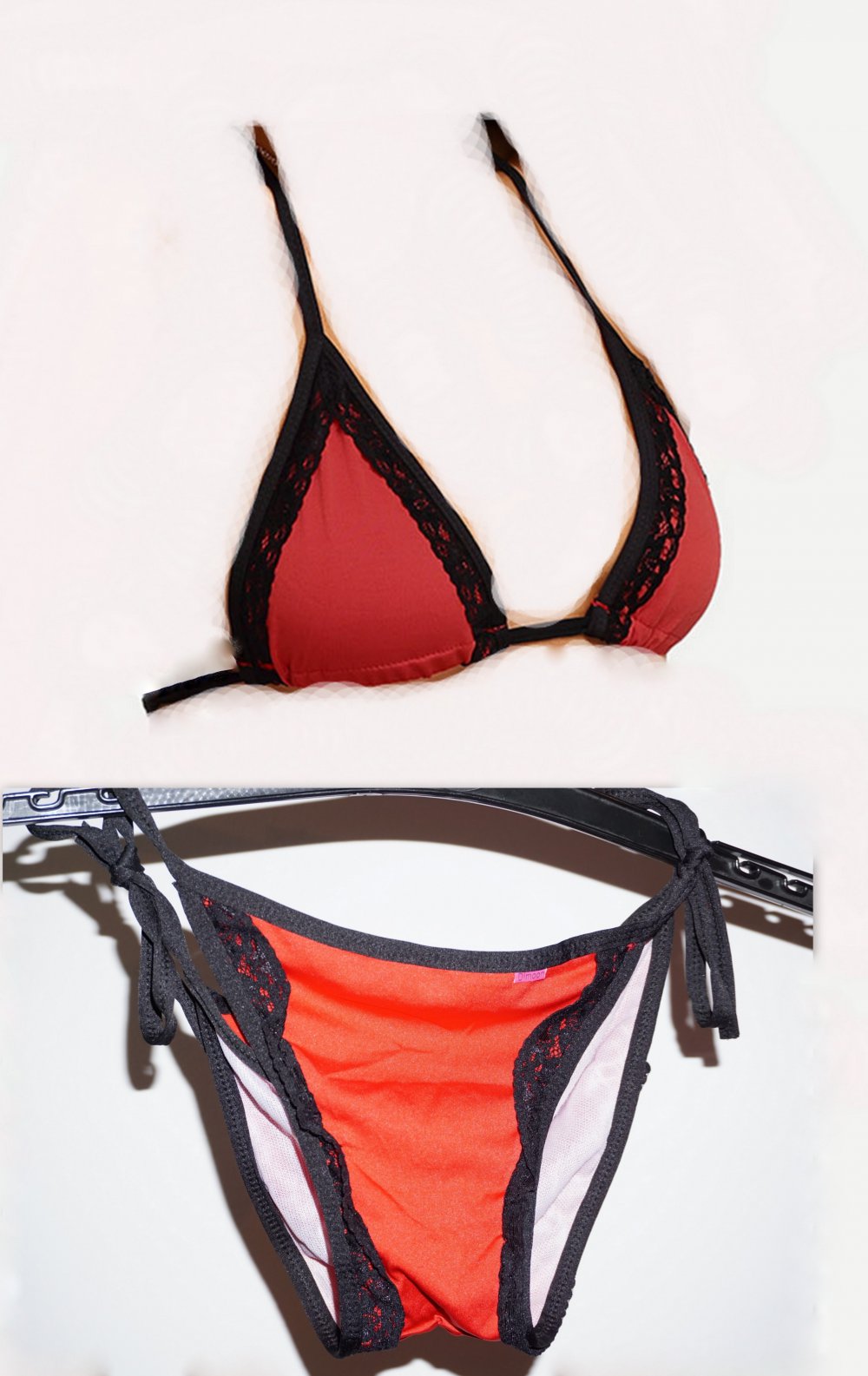 Sheinside Roter Bikini Mit Schwarzer Spitze Kleiderkorb De