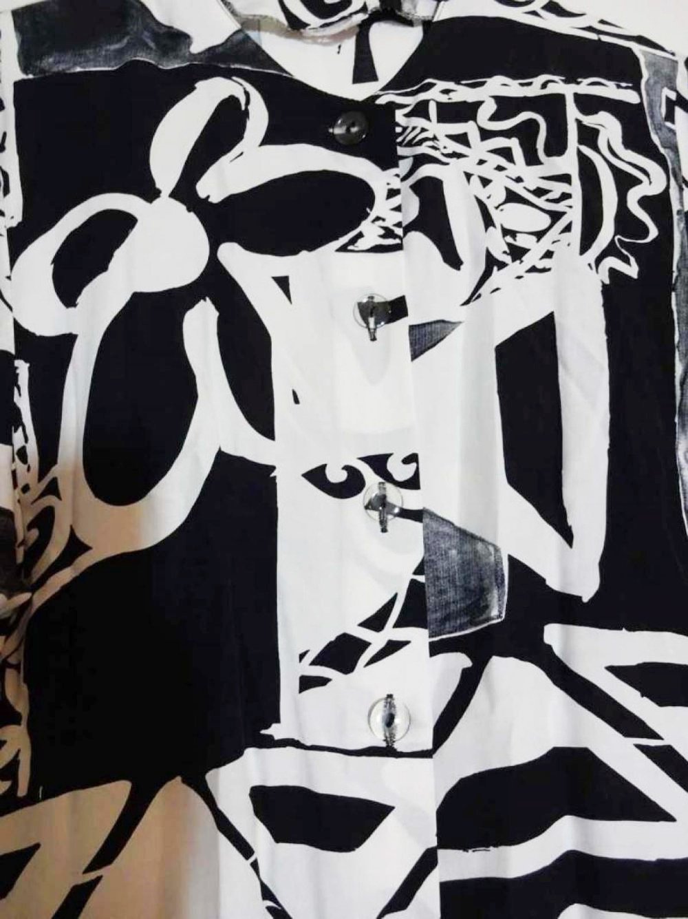 Schwarz-Weiße Bluse mit Schulterpolstern Vintage Gr. 40 Gr. M