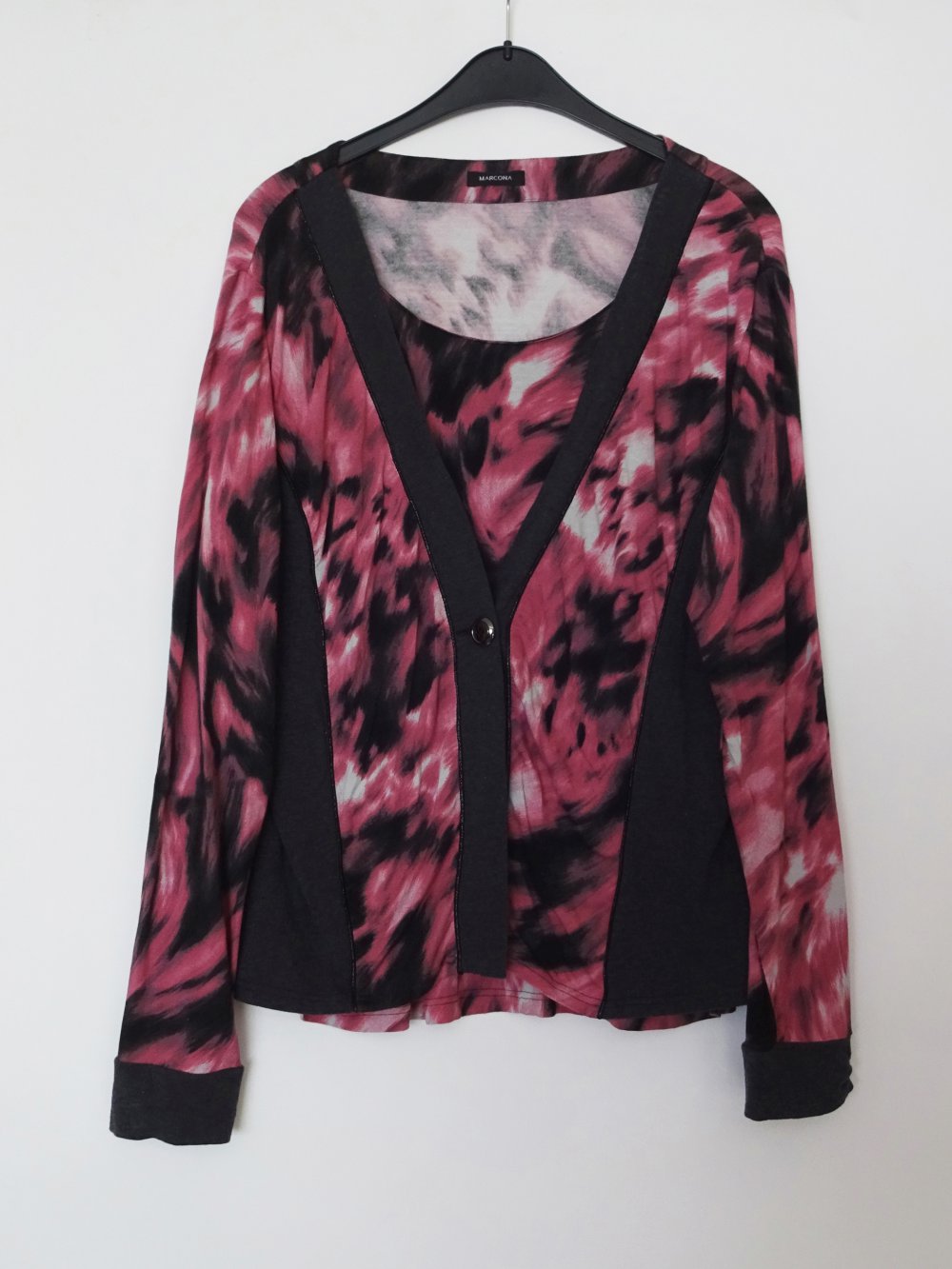 Langarmshirt Pink Grau Gr. 46 Gr. L Knopf