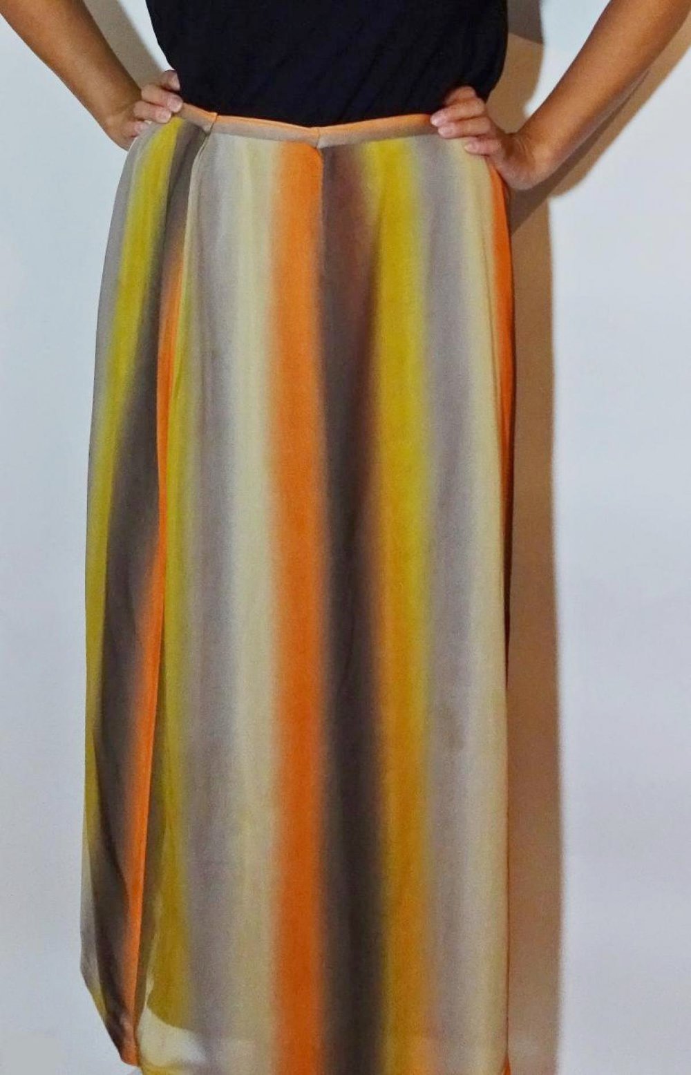 Langer bunter Vintage Rock 80er Chiffon Maxirock Gr. L