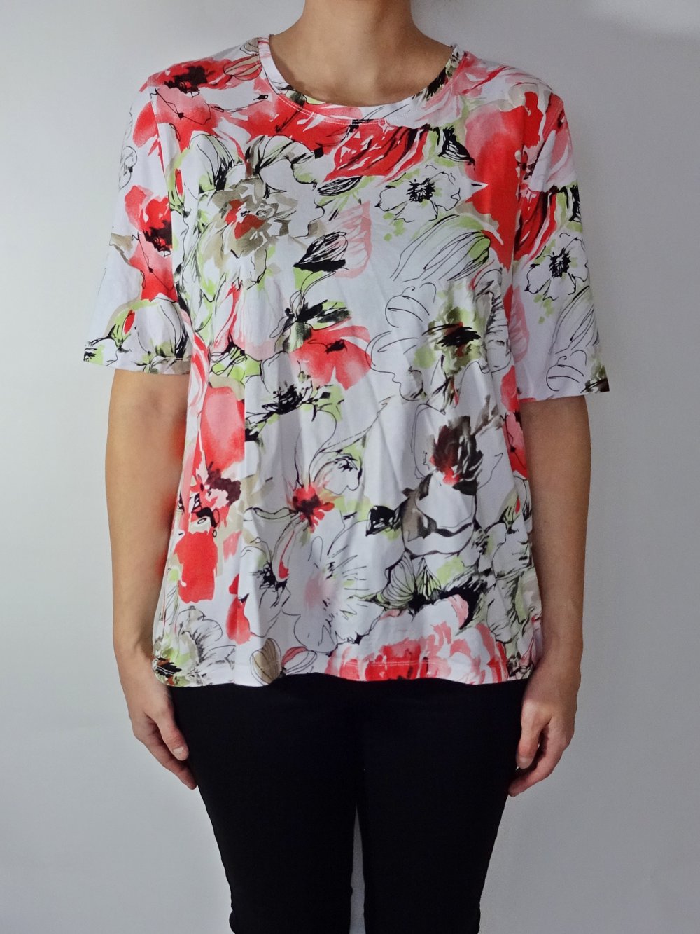 T-Shirt mit floralem Muster Blumen Bunt Gr. XL